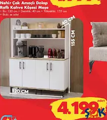 GARAJ HOME NEHİR ÇOK AMAÇLI DOLAP RAFLI KAHVE KÖŞESİ MEŞE